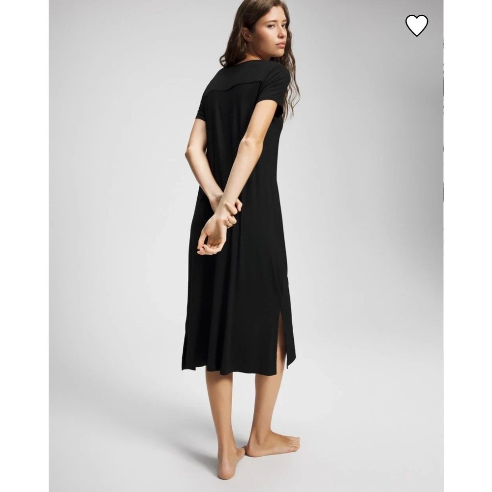Soma Black Maxi Dress Short Sleeve Pocket Rayon Stretch XL Lounge Gown - Picture 4 of 11